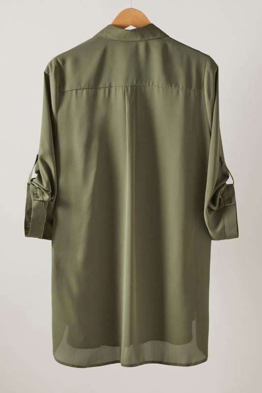 EVANS Plus Size Khaki Green Tab Sleeve Shirt | Evans  6