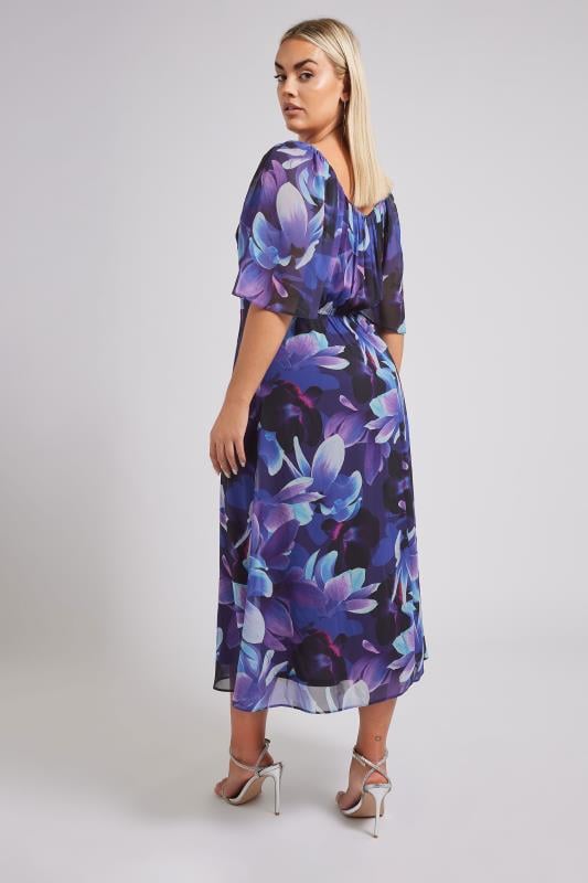 YOURS LONDON Plus Size Navy Blue Floral Print V-Neck Maxi Dress | Yours Clothing 3