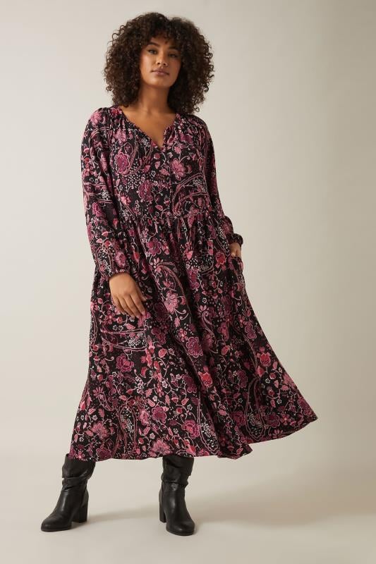 Plus Size  EVANS Curve Pink Paisley Print Crinkle Boho Dress