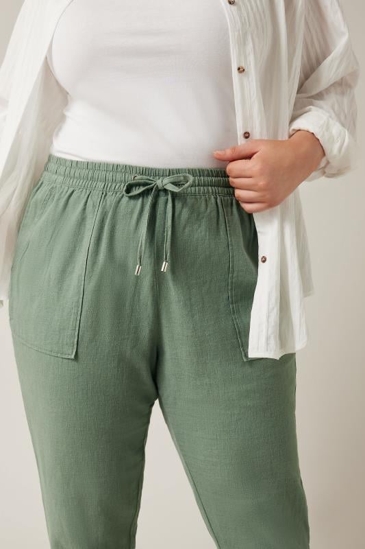 EVANS Curve Khaki Green Linen Jogger | Evans 4