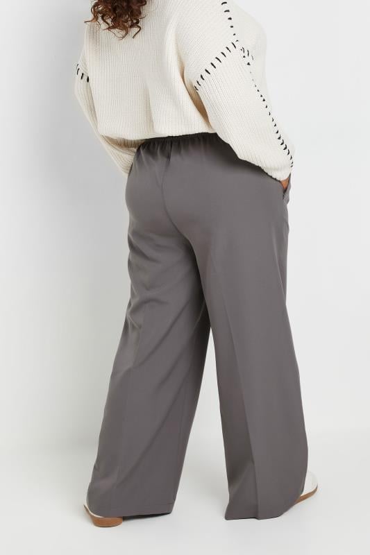 YOURS Plus Size Grey Pull On Wide Leg Trousers | Yours Clothing  3