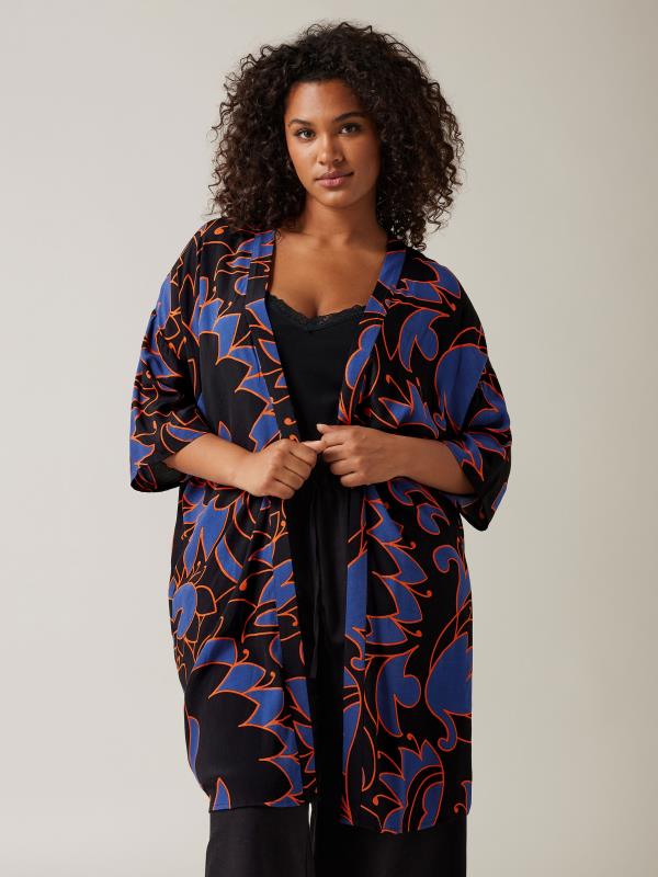 Plus Size  EVANS Curve Black Abstract Print Kimono