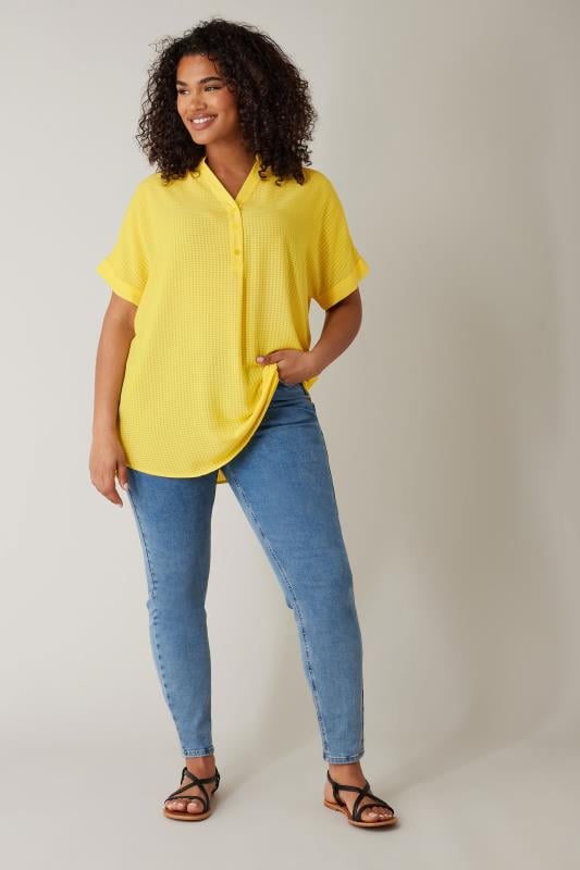 EVANS Plus Size Lemon Yellow Woven Check Blouse | Evans 2