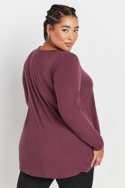 YOURS Plus Size Purple Long Sleeve Ribbed Swing Top | Yours Clothing 3