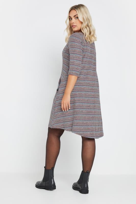 YOURS Plus Size Grey Striped Soft Touch Pocket Dress | Yours Clothing 3