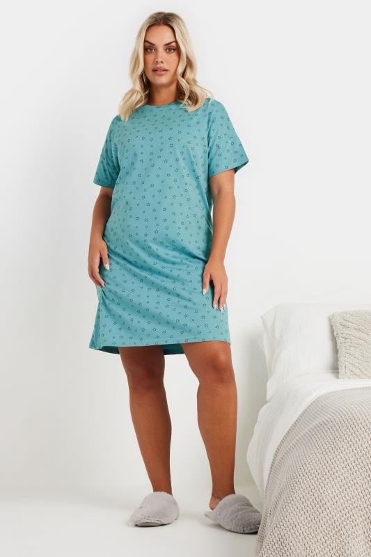 YOURS Plus Size 2 PACK Blue 'Wellness' Star Print Nightdresses | Yours Clothing 3