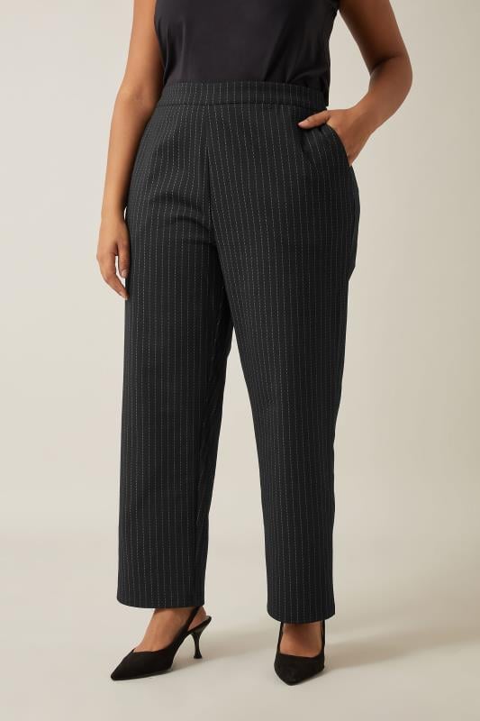 Plus Size  EVANS Curve Black Pinstripe Wide Leg Trousers