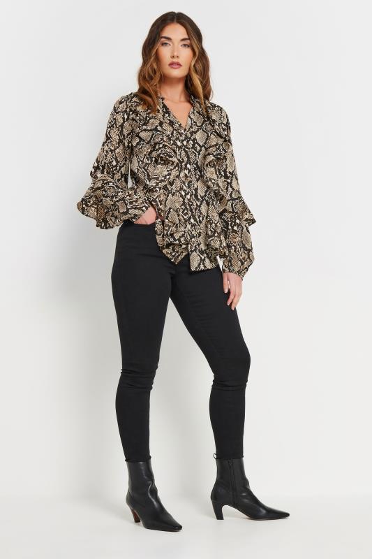 LTS Tall Beige Brown Snake Print Frill Shirt | Long Tall Sally 3