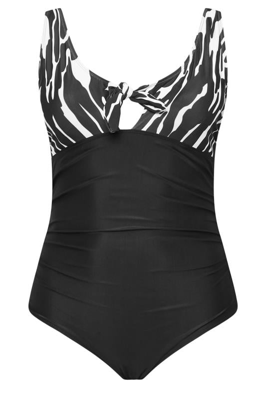 YOURS Plus Size Black Abstract Print Detail Tie Front Swimsuit | Yours Clothing 8