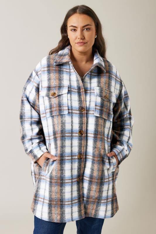 Evans Blue & Brown Check Midi Shacket | Evans 1