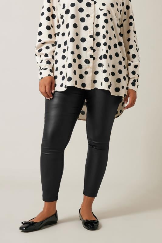 Plus Size  EVANS Curve Black Coated Pull On Trousers