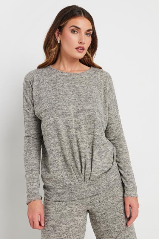 LTS Tall Grey Marl Soft Touch Pleated Top | Long Tall Sally 1