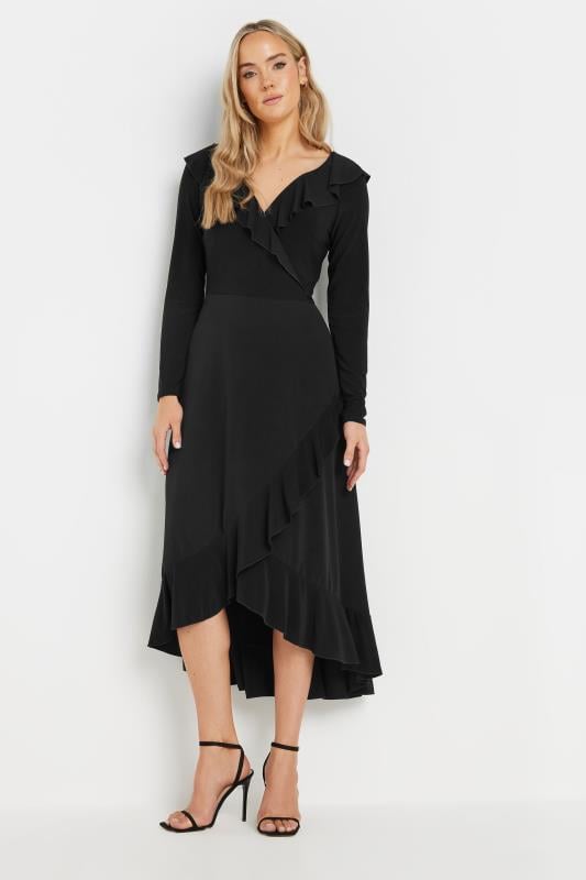 LTS Tall Black Long Sleeve Frill Midi Dress | Long Tall Sally 1