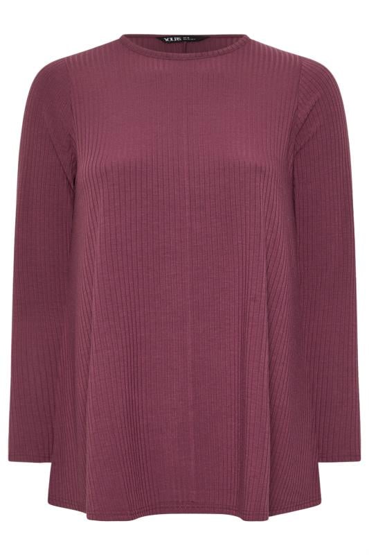 YOURS Plus Size Purple Long Sleeve Ribbed Swing Top | Yours Clothing 5