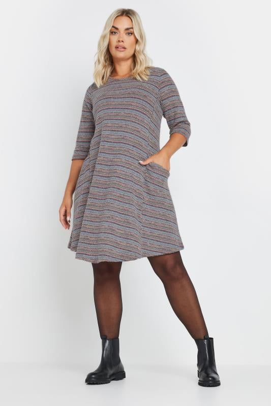 YOURS Plus Size Grey Striped Soft Touch Pocket Dress | Yours Clothing 1