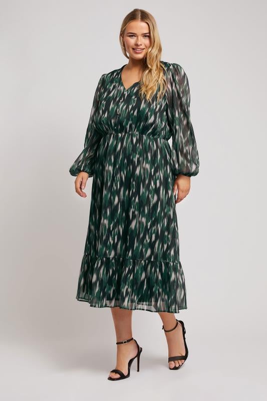 YOURS LONDON Plus Size Green Abstract Print Midaxi Dress | Yours Clothing 1