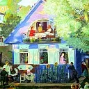 Kustodiyev Boris – Blue House, 900 Classic russian paintings