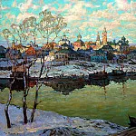 Gorbatov Constantine – Early Spring. City River, 900 Classic russian paintings