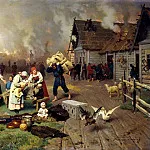 Dmitry-Orenburgsky Nick – Fire in the village, 900 Classic russian paintings