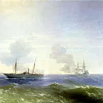 Ivan Aivazovsky – Fight steamer Vesta, with the Turkish battleship Vechta-Bulend in the Black Sea July 11, 1877, 900 Classic russian paintings