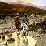 Franz Roubaud – Cossacks in the mountain river, 900 Classic russian paintings