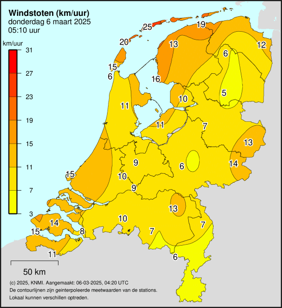 Windstoten in km/h