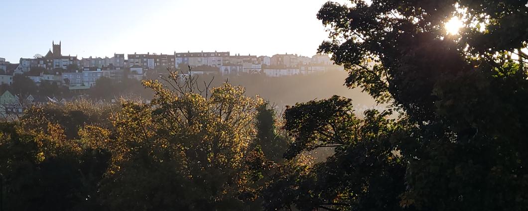 A view of West Hill in Hastings, heavy with autumnal morning mist