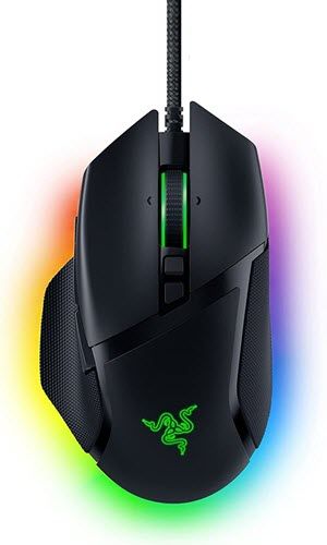 black razer gaming mouse with RGB lighting