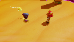 A screenshot of Zelda and Dohna in the Gerudo Desert.