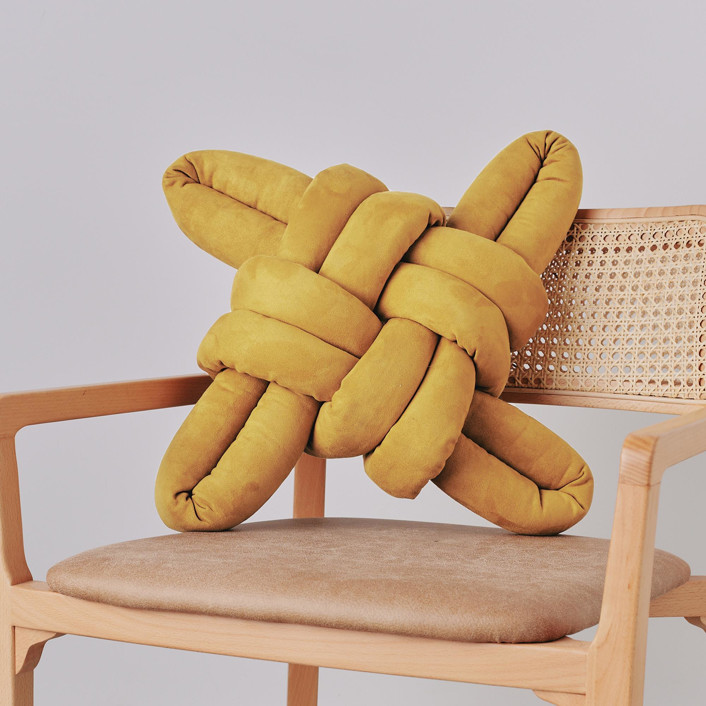 Desert Yellow Vegan Suede Knot Pillow by Knots Studio