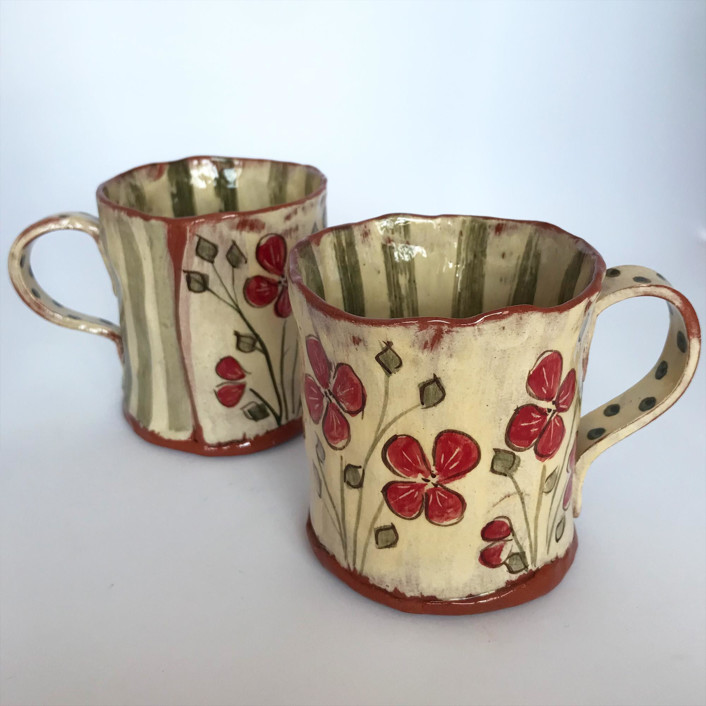 Red Flower Mugs, Set-of-2 by Didem Firat