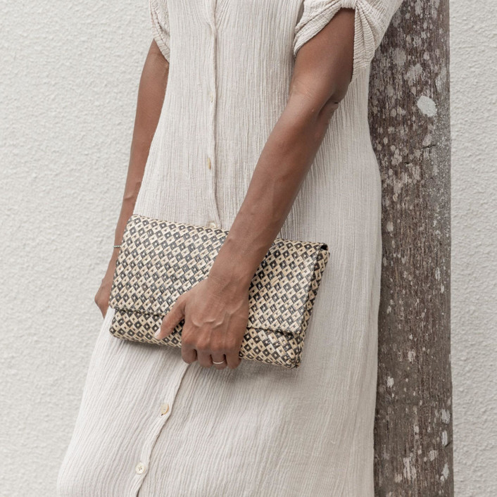 Woven Clutch in Black Motif by Suzanne Seick