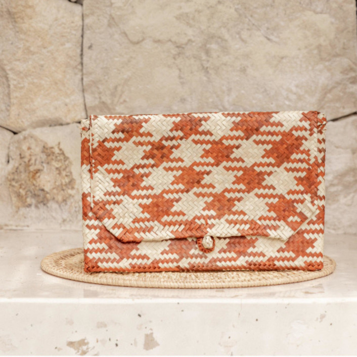 Patterned Clay Plaid Motif Rattan Clutches by Suzanne Seick