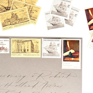 Neutral & Nautical Vintage Postage Set // Set of 5 // 1 ounce // 67.5 Cents each Stamps