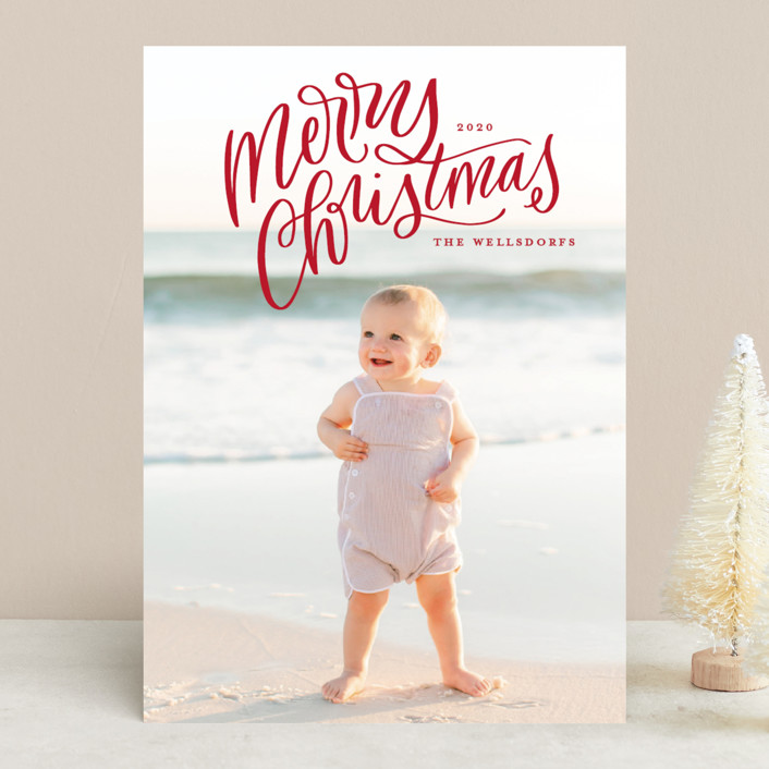 "A Hand Lettered Christmas" - Christmas Photo Cards in Cranberry by Makewells.