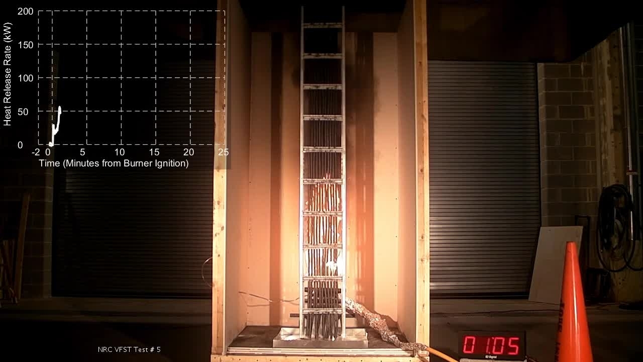 Cable tray fires: Fire spread in vertical tray of electrical cables