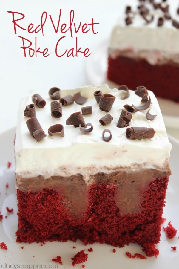 Red Velvet Poke Cake - Super simple dessert idea that tastes AMAZING! Perfect for the holidays.