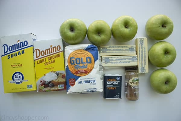 overhead shot of all the ingredients on a white background 