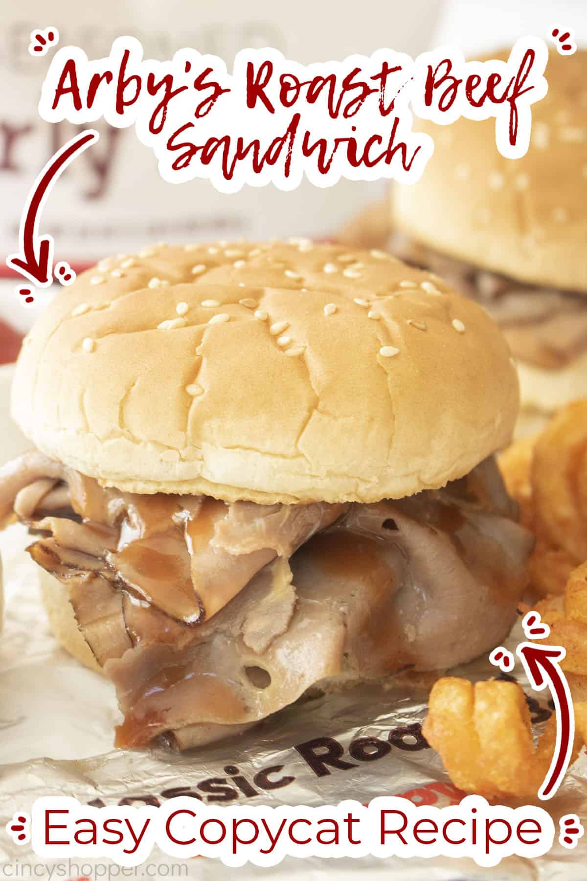 Text on image Arby's Roast beef Sandwich Easy CopyCay Recipe