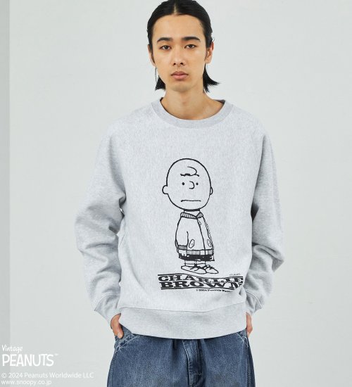 【WINTER SALE】【PEANUTS x ALPHA】 ラグランスウェット長袖 (チャーリー・ブラウン)