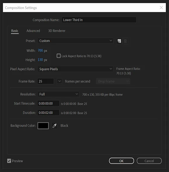 Lower thirds composition settings