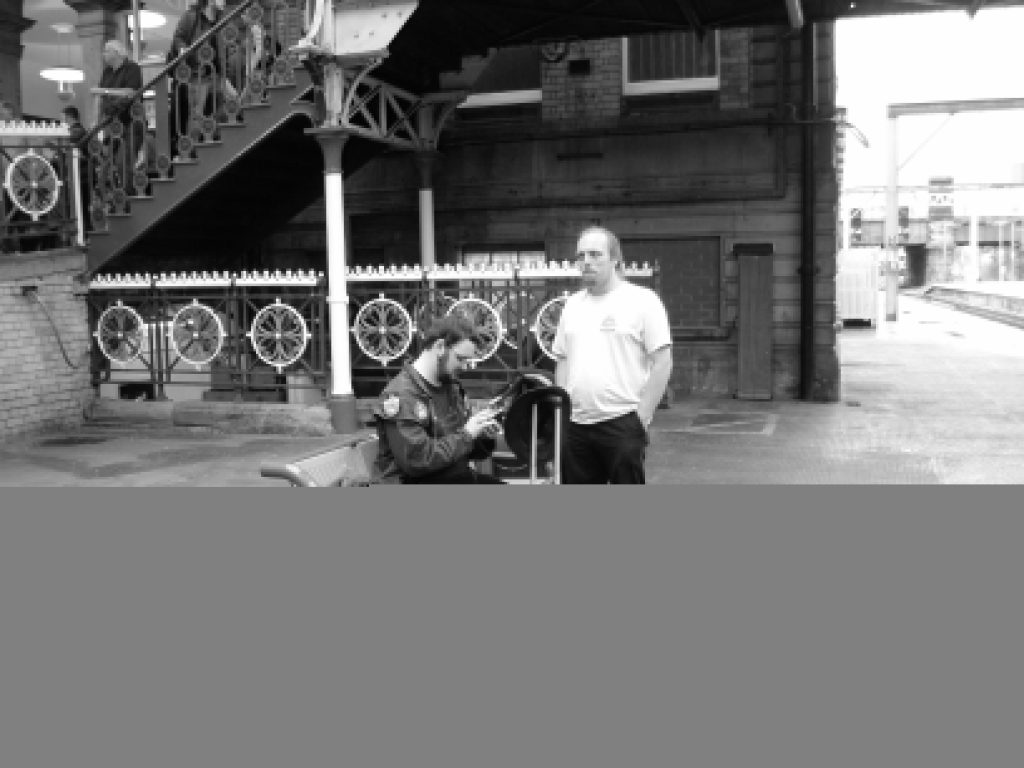 JTA and I on Preston train station (platform 4), waiting for the train to Edinburgh.