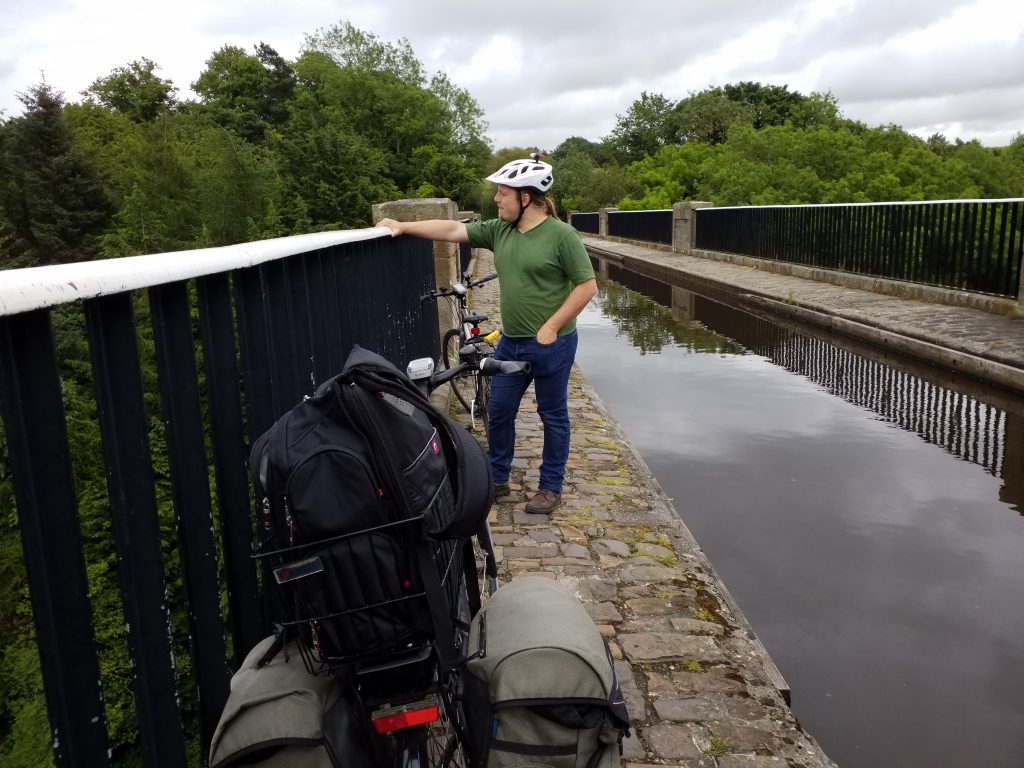 Dan looks over the edge of the Almond Aqueduct