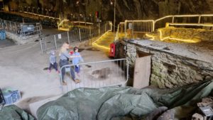 The kids visit a restored ropemaker's hut in the Devil's Arse.