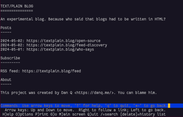 textplain.blog in Lynx
