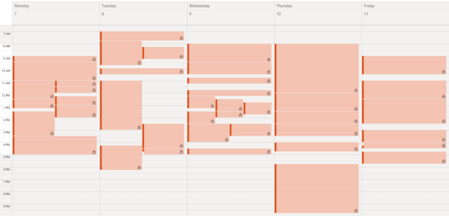 Week-long calendar filled with empty fake events.