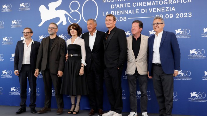 Cast and producer of Roman Polanski's The Palace