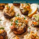 Crab-stuffed mushroom Pinterest image.