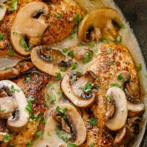 Slow Cooker Chicken Marsala in creamy sauce with mushrooms.