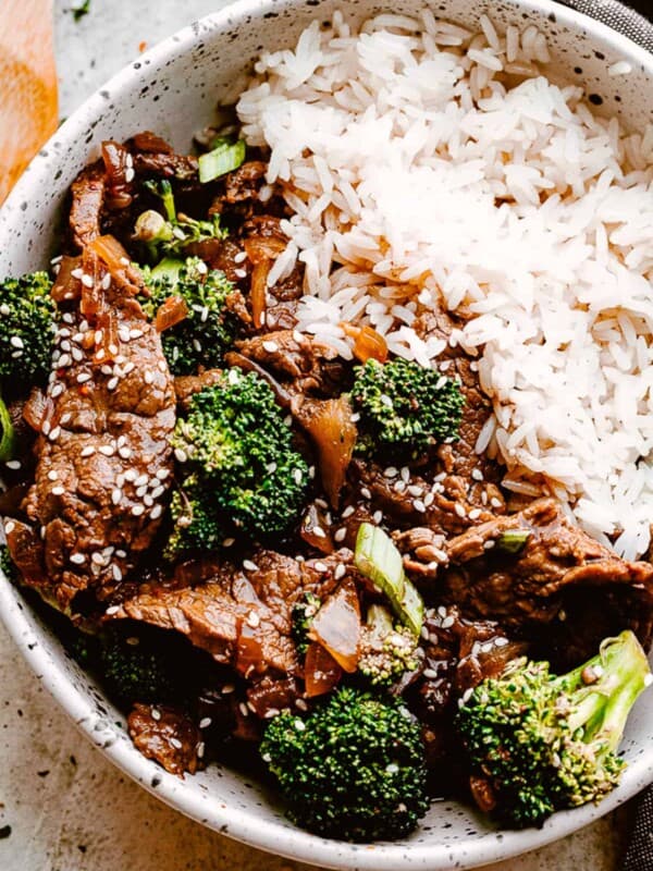 Instant Pot Beef and Broccoli served over rice.